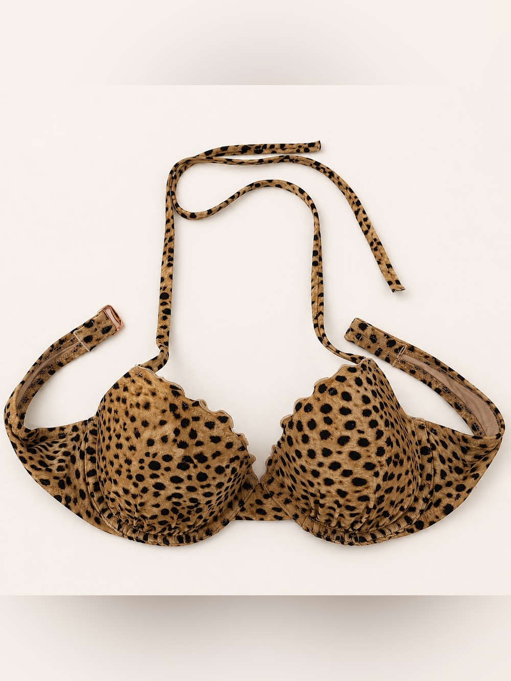Shade & Shore Leopard Halter Push-Up Bra - Tan/Black